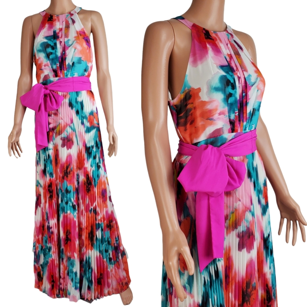 Eliza J floral print halter tie waist chiffon maxi dress 6